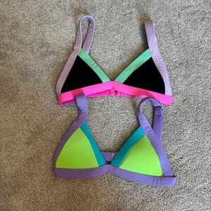 ONEONE set of 2 Color Block Triangle Bikini Top Summer Vacation Travel Swim XS